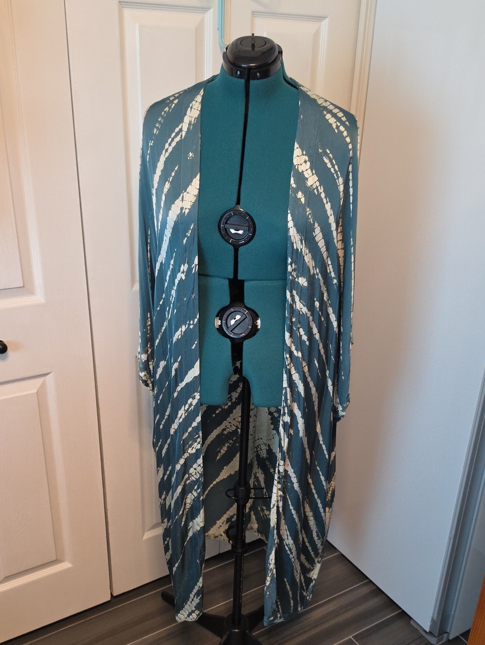 Teal and Cream Open-Front Kimono Cardigan YFB One Size